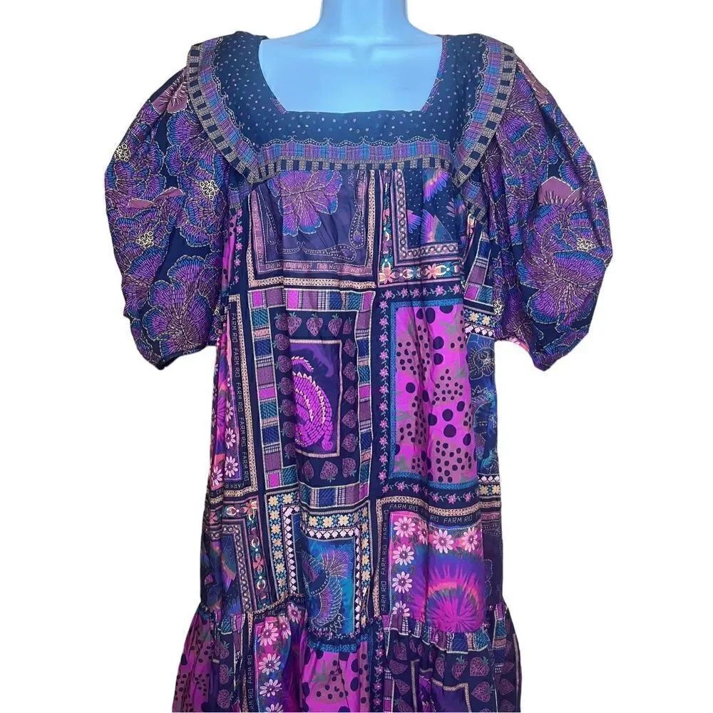 Farm Rio Mixed Scarves Patchwork Frill Layered Dress NWT Size Small - Picture 4 of 8